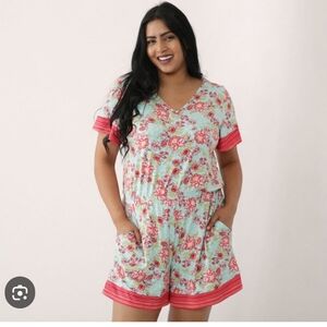 Cuddle Duds Floral Print Dress with Red and Green Accents